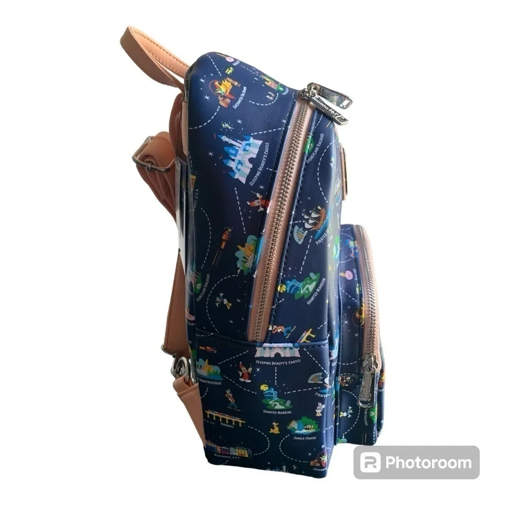 NWT Loungefly Disneyland 65th Anniversary Disney Map Convertible Mini Backpack